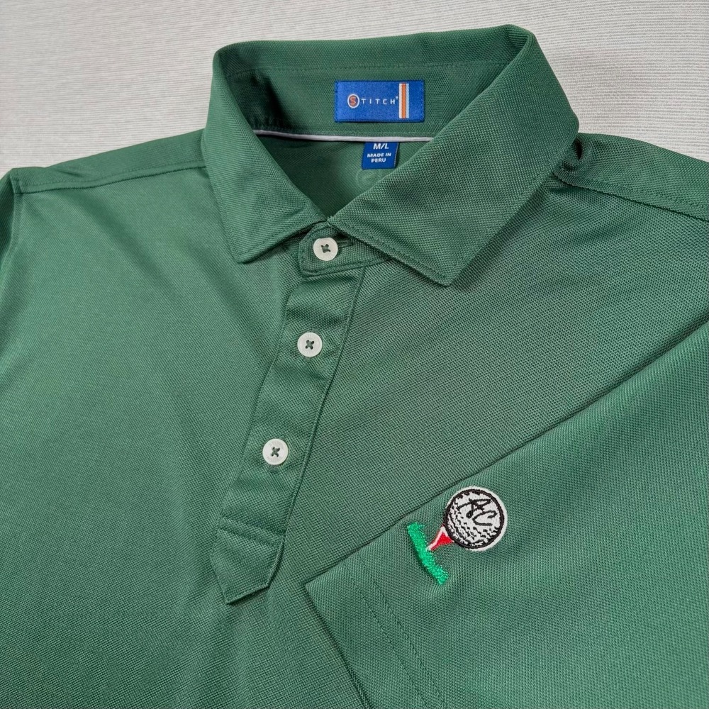 Stitch Golf Polo Shirt Mens Size M/L Green Poly Stretch Short Sleeve Golf Logo